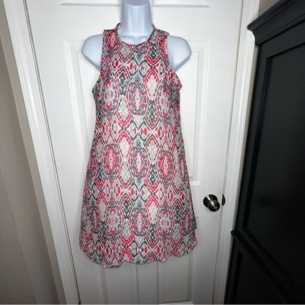 Calvin Klein Petites 2 Pink White Sleeveless Geo Print Shift Dress 2P Classic